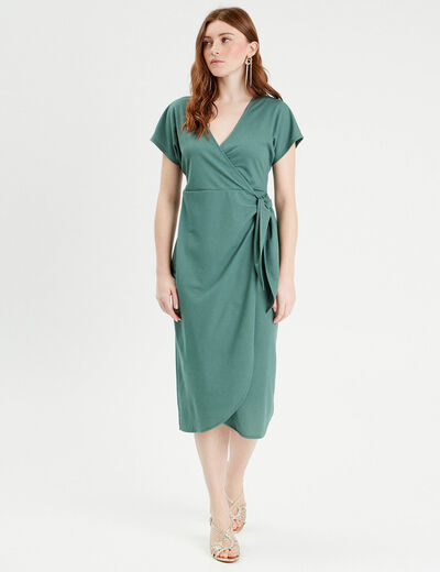Robe midi portefeuille vert foncé femme