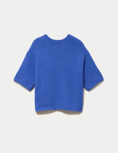 Pull col rond manches courtes bleu electrique femme