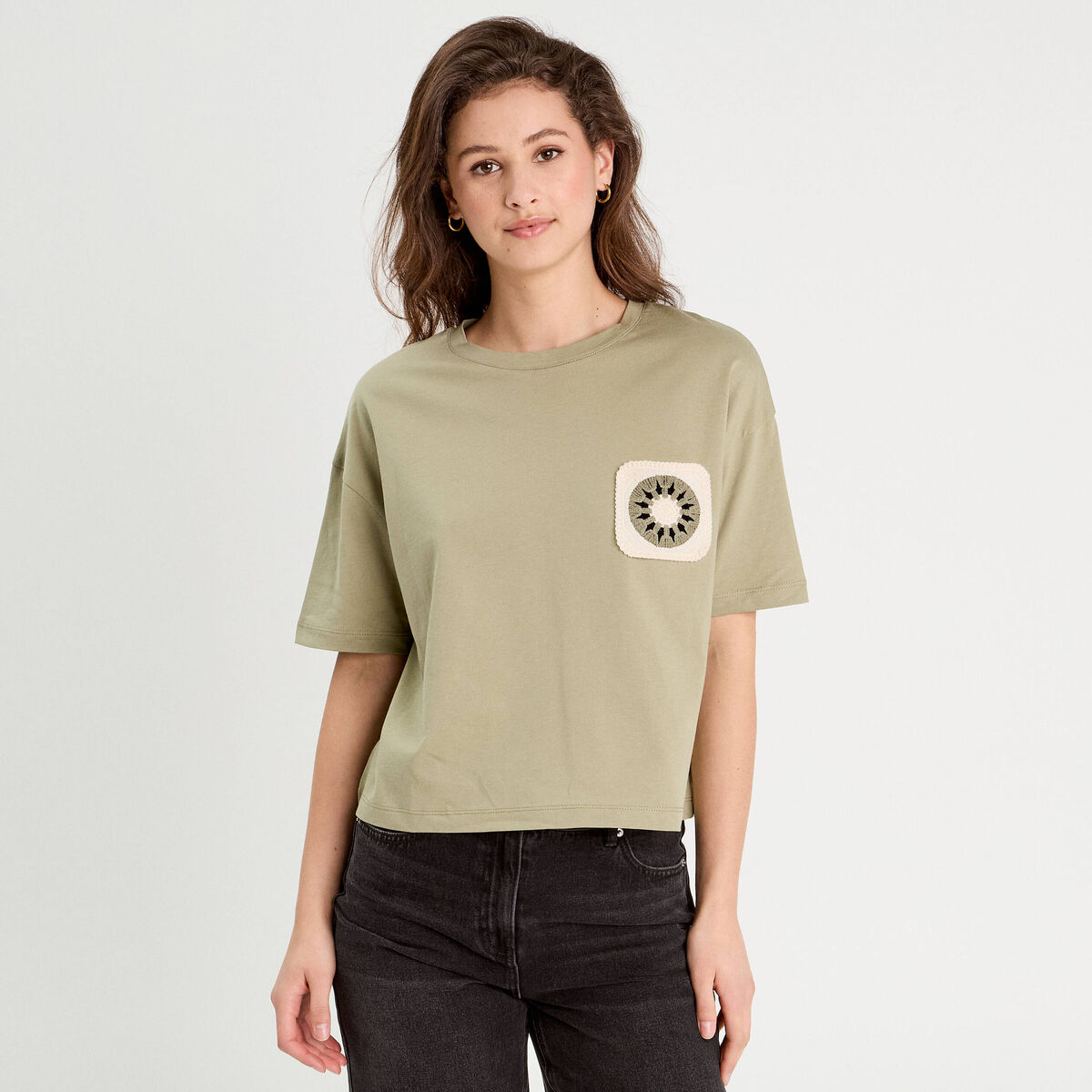 T-shirt manches courtes vert kaki femme