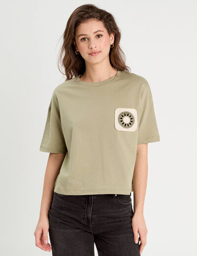T-shirt manches courtes vert kaki femme