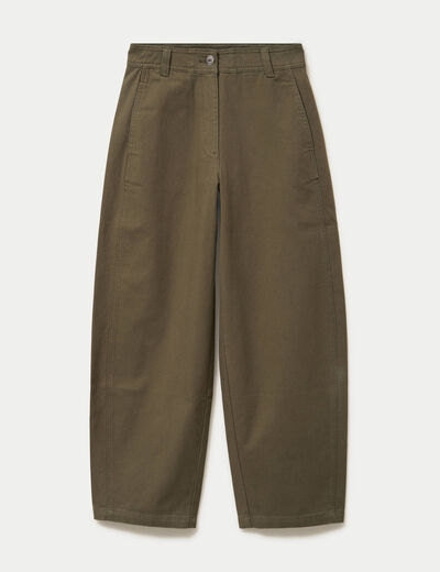 Pantalon chino coupe barrel vert kaki femme