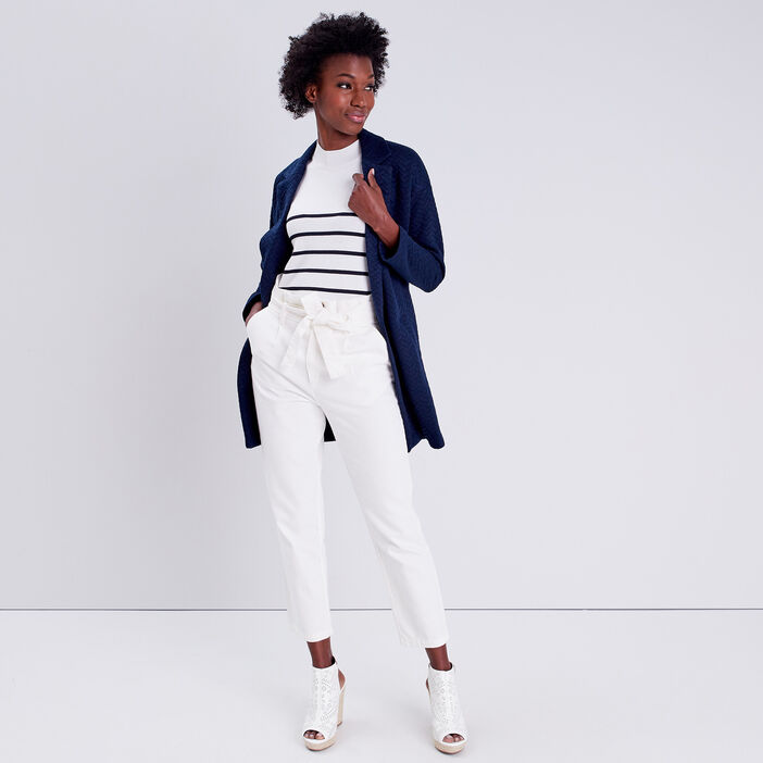 Manteau droit manches longues bleu marine femme