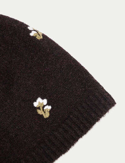 Bonnet avec broderie marron fonc&eacute; femme