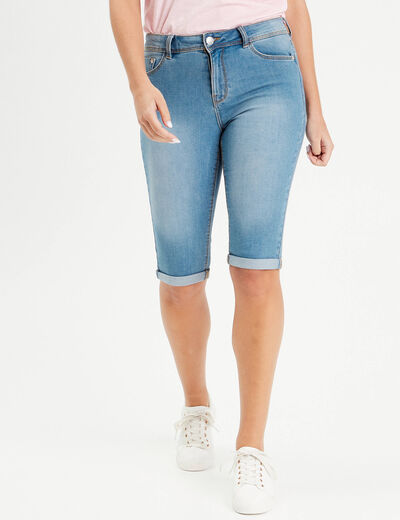 Bermuda slim en jean denim double stone femme
