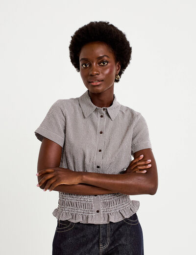 Chemise cintr&eacute;e manches courtes marron femme