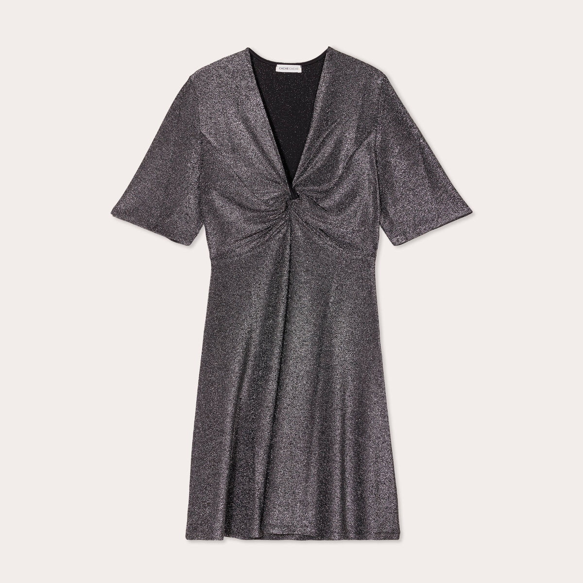 Robe évasée fils métallisés gris argent femme