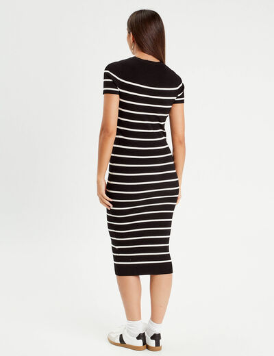 Robe longue moulante côtelée noir femme