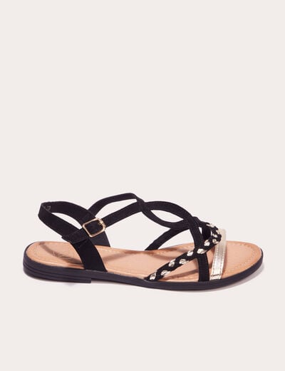 Sandales plates avec brides noir femme
