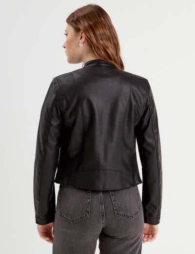 Veste courte simili cuir noir femme