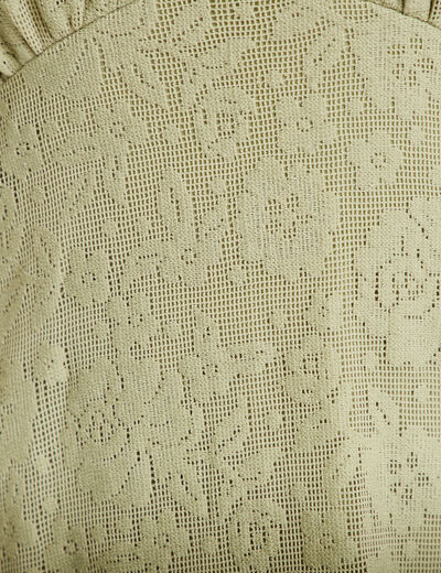 Robe courte &eacute;vas&eacute;e col v dentelle vert kaki femme