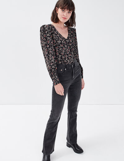 Jeans bootcut taille haute denim noir femme