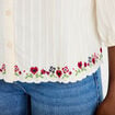Blouse broderie col v manches 3/4 ecru femme