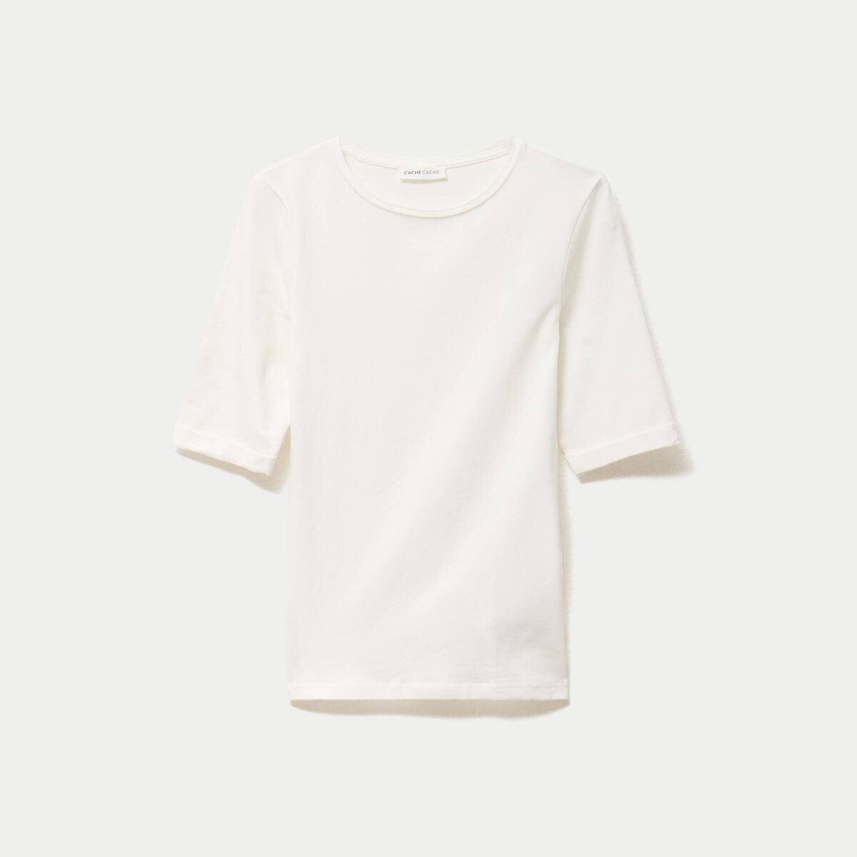 T-shirt ajust&eacute; col rond manches courtes ecru femme