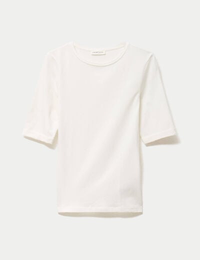 T-shirt ajust&eacute; col rond manches courtes ecru femme