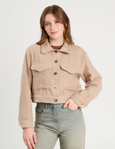 Veste tweed boutonnée sable femme