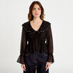 Blouse col claudine bas resserr&eacute; noir femme