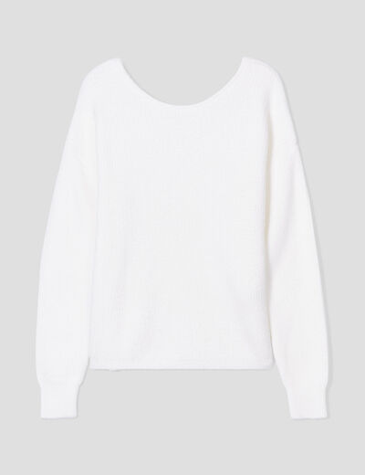 Pull manches longues col rond ecru femme