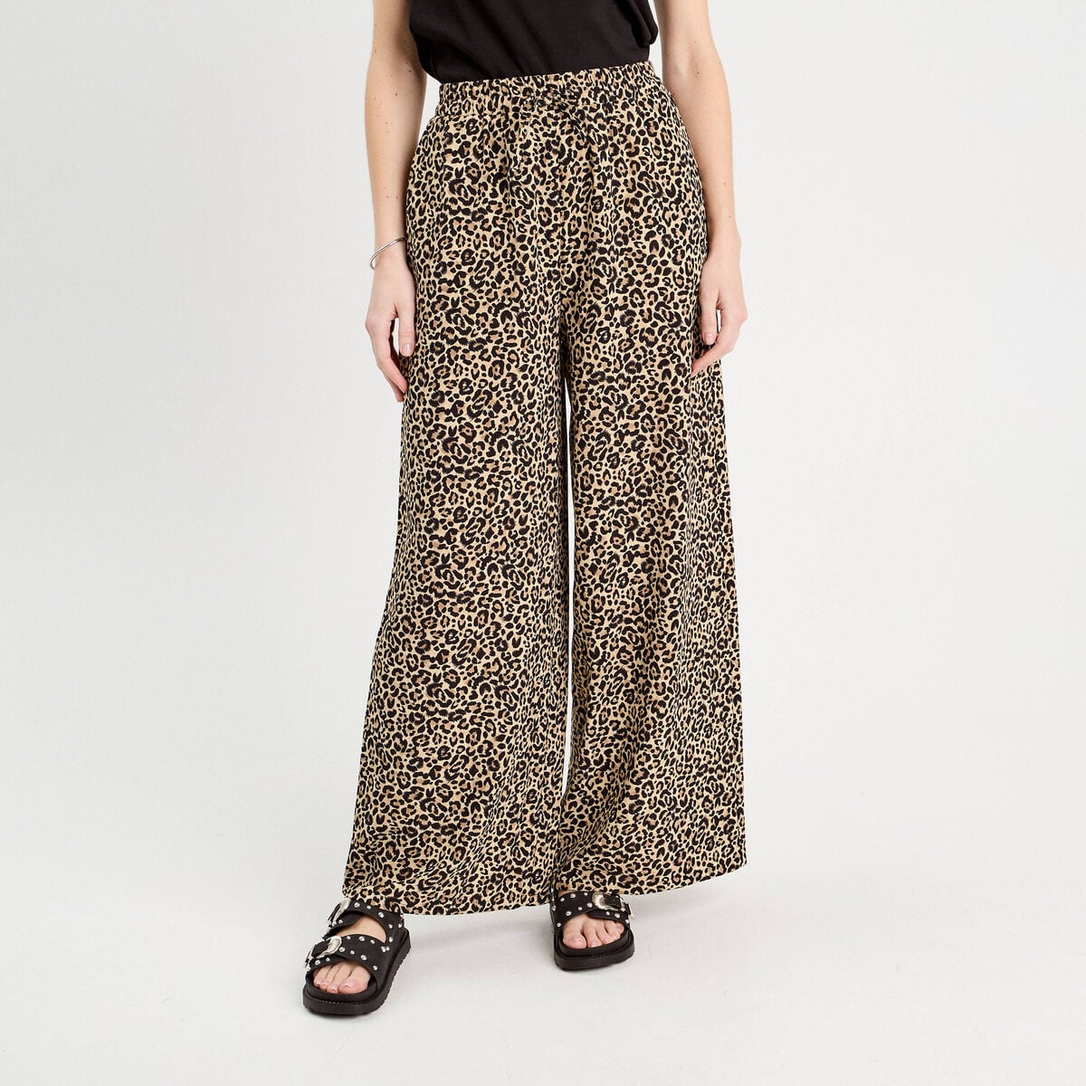 Pantalon large fluide beige femme