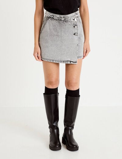 Jupe-short droite en jean denim gris femme