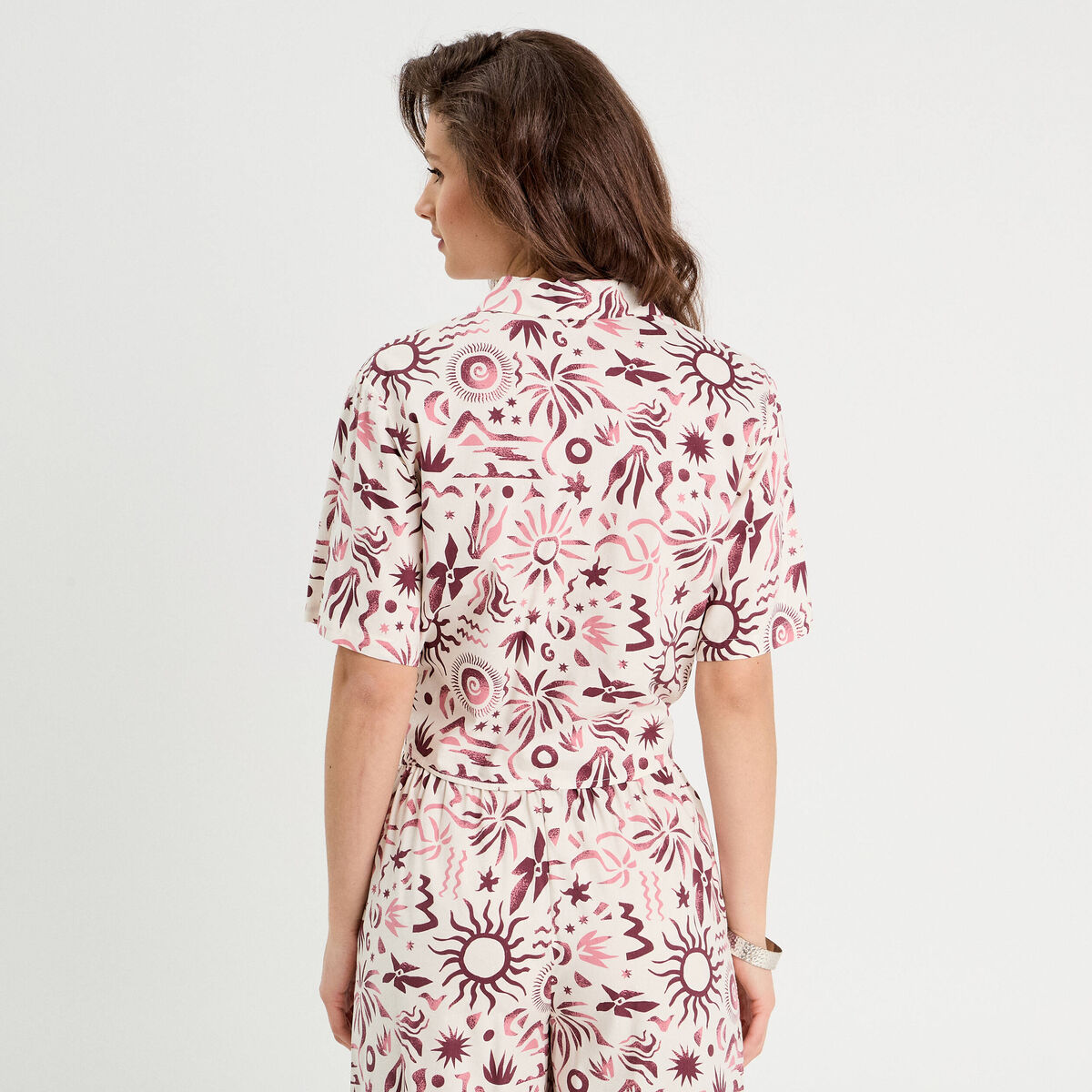 Chemise nou&eacute;e manches courtes rose femme