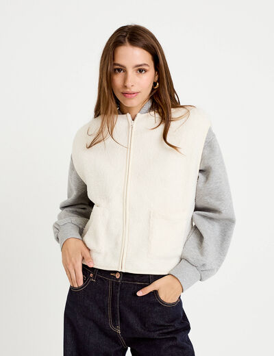 Gilet sans manches bouclette ecru femme