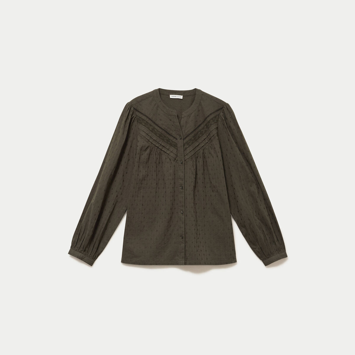 Blouse droite col rond manches longues vert kaki femme