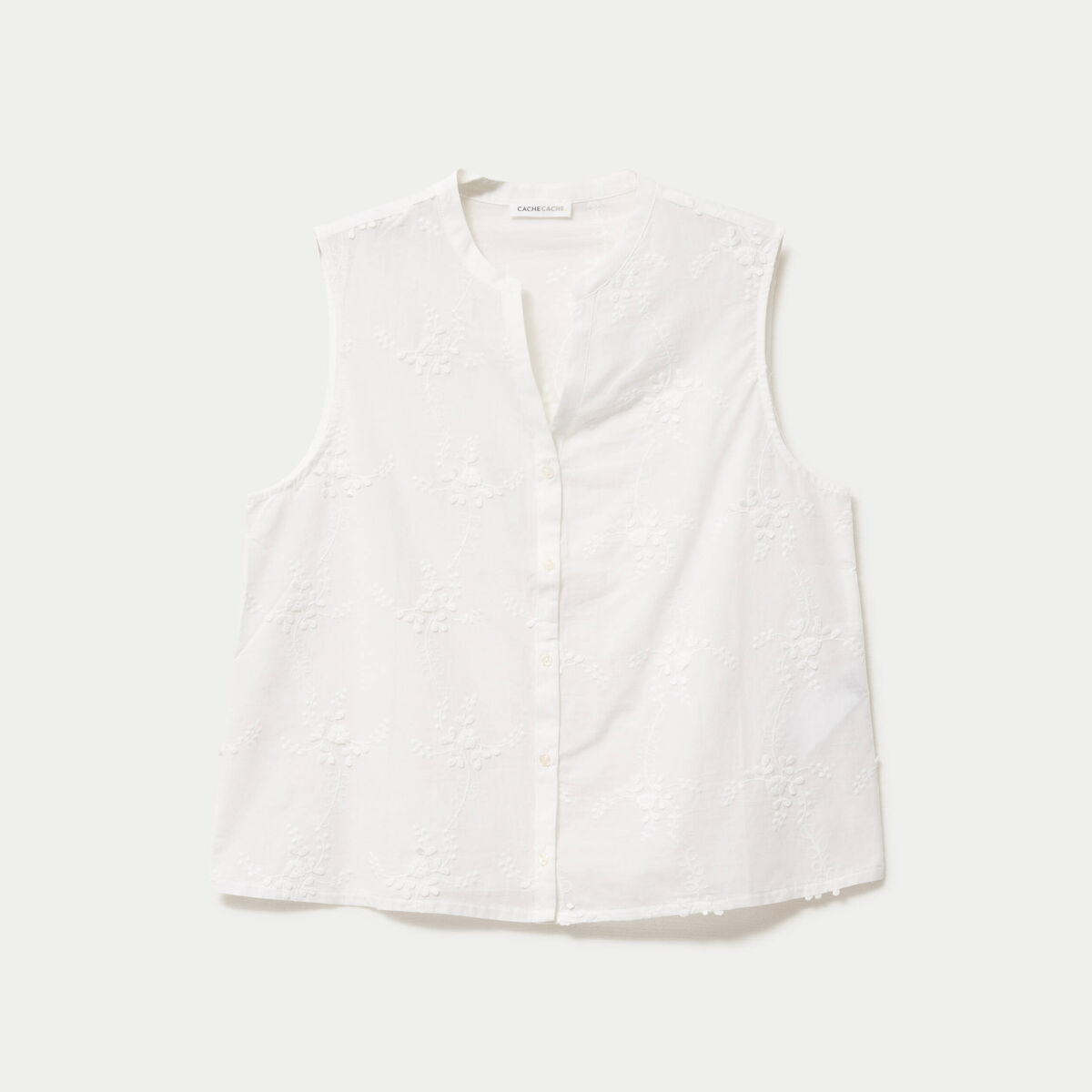 Chemise droite sans manches &agrave; relief ecru femme