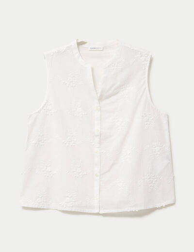 Chemise droite sans manches &agrave; relief ecru femme