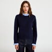 Pull col chemise manches longues bleu marine femme