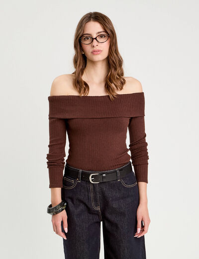 T-shirt manches longues marron fonc&eacute; femme