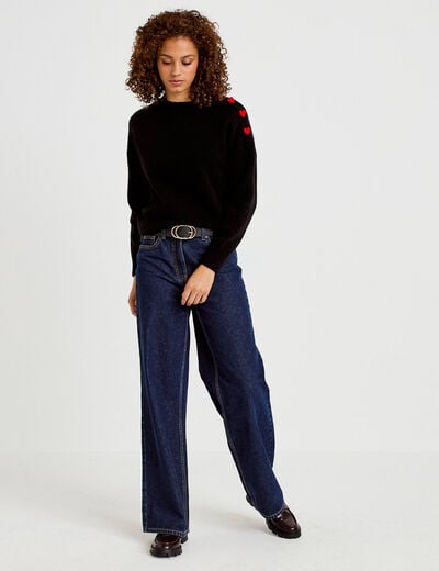Pull ample col rond manches longues noir femme