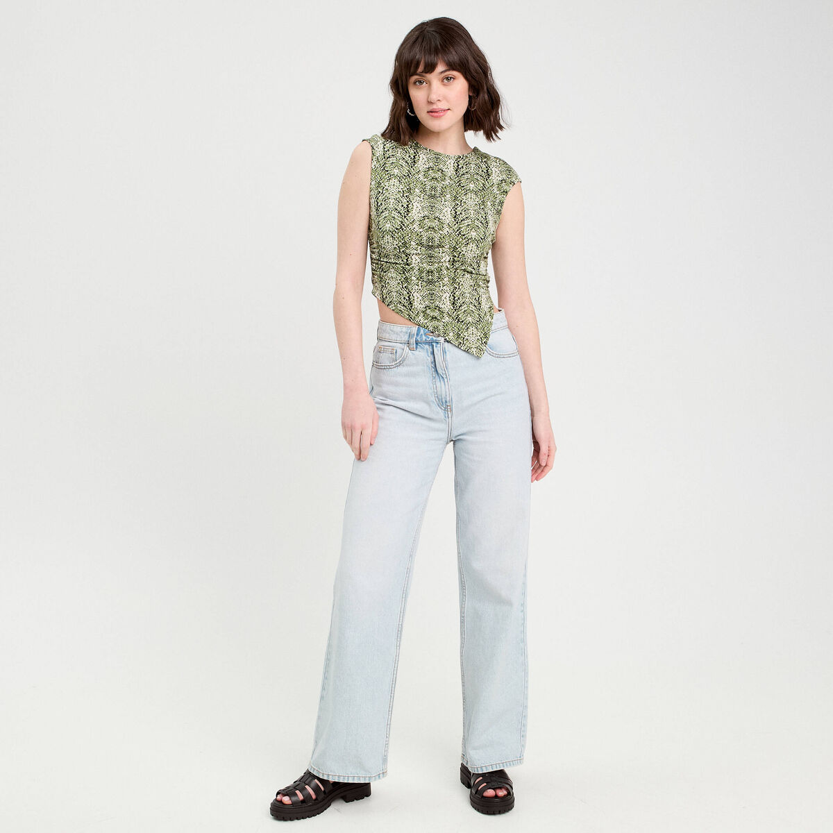 T-shirt asymétrique vert kaki femme