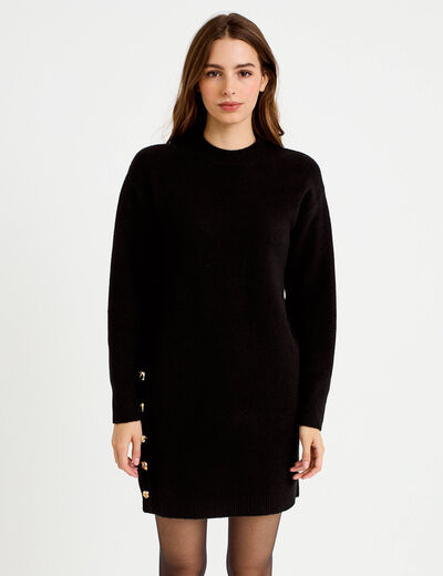Robe pull droite manches longues noir femme