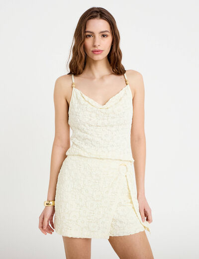 Jupe-short &eacute;vas&eacute;e en maille ecru femme