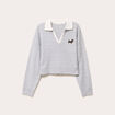 Pull manches longues col polo gris clair femme