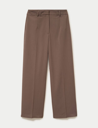 Pantalon large taille haute taupe femme
