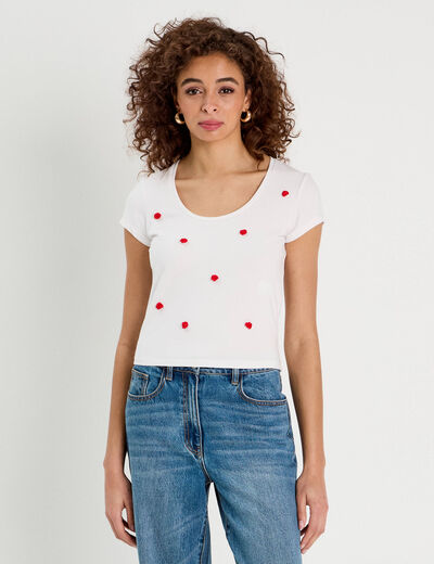 T-shirt détails brodés blanc femme