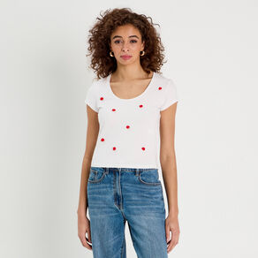 t shirt details brodes blanc femme T-shirt détails brodés blanc femme