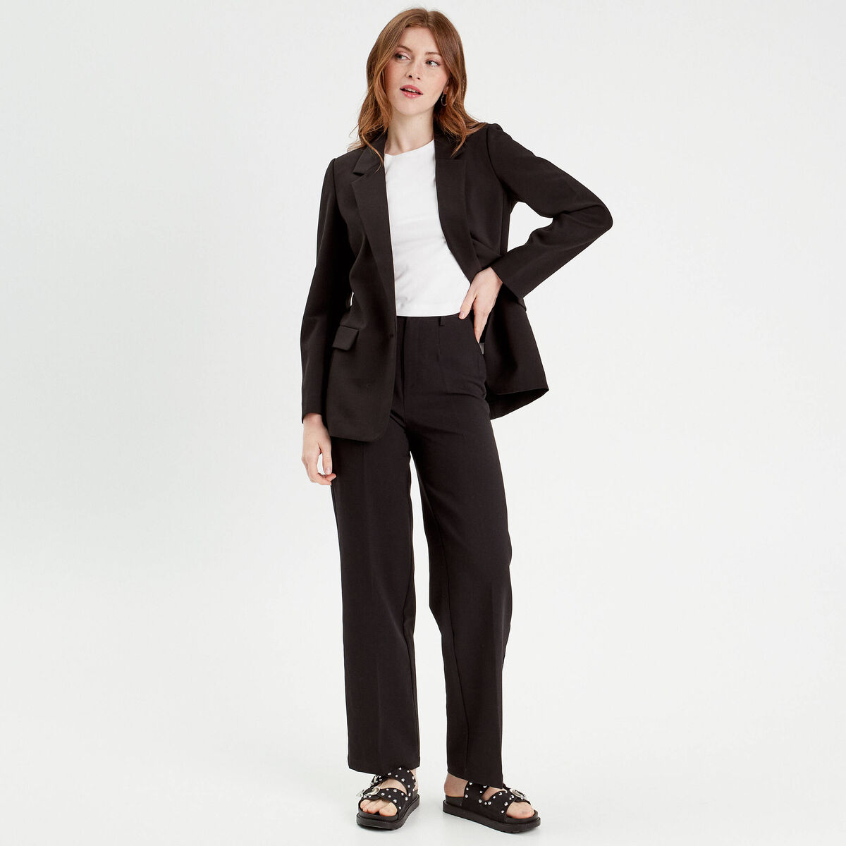 Pantalon city large noir femme