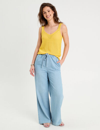 Débardeur effet crochet jaune femme