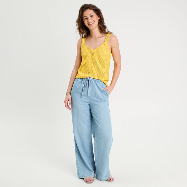 debardeur effet crochet jaune femme Débardeur effet crochet jaune femme