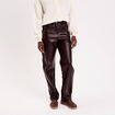 Pantalon droit similicuir marron fonc&eacute; femme
