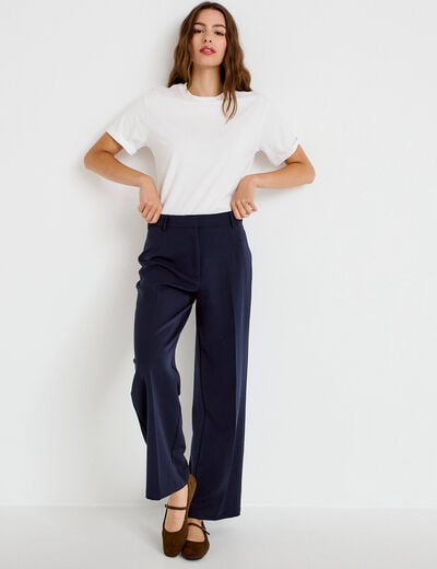 Pantalon bootcut taille haute bleu marine femme
