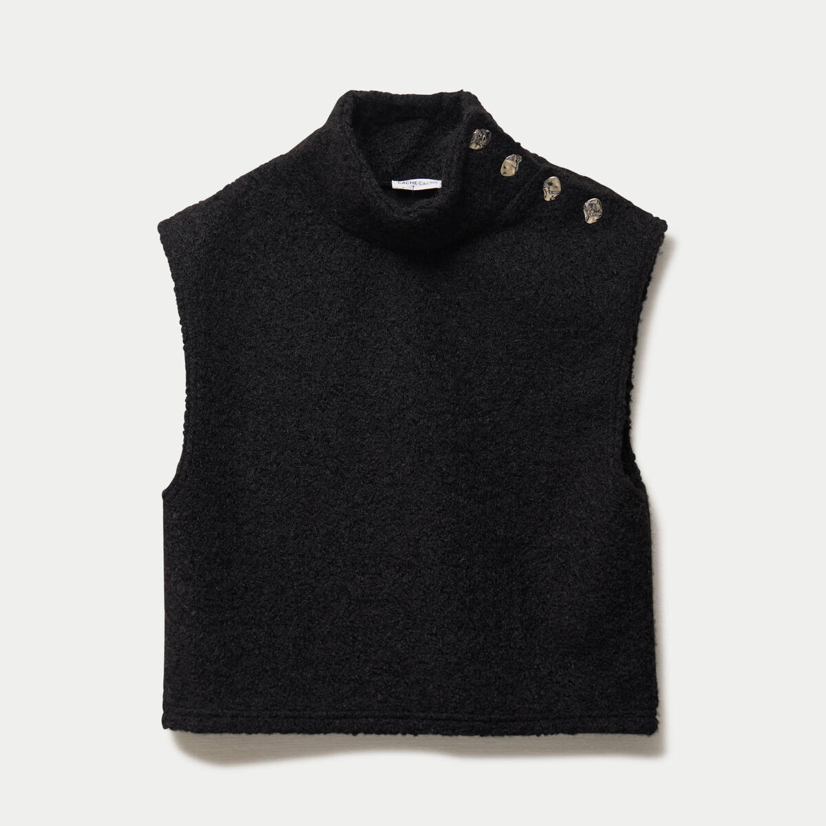 Pull droit sans manches col montant noir femme