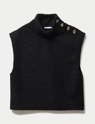 Pull droit sans manches col montant noir femme