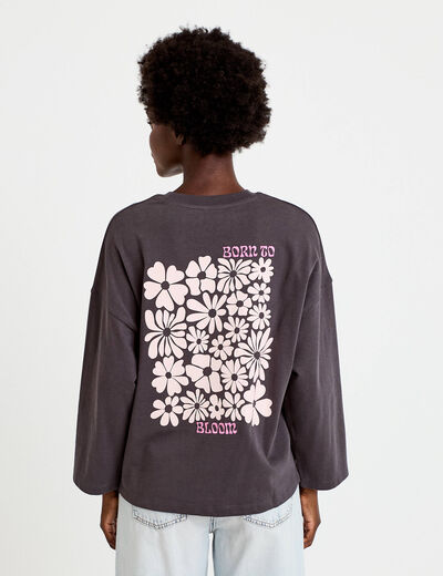 Sweat oversize col rond manches longues gris fonc&eacute; femme