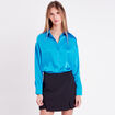 Chemise manches longues satin bleu femme