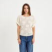 Pull ajour&eacute; col bateau manches courtes ecru femme