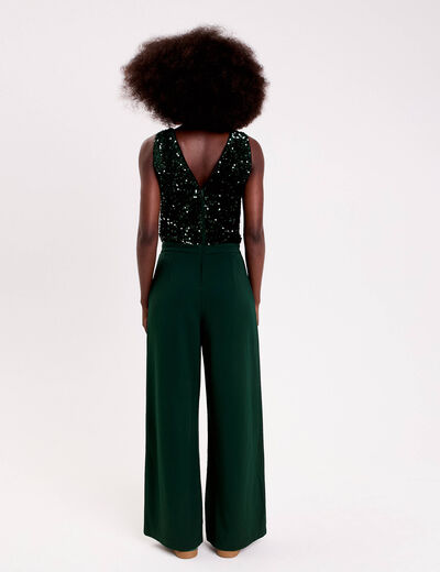 Combinaison effet 2-en-1 &agrave; sequins vert fonc&eacute; femme