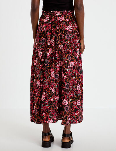 Jupe longue &eacute;vas&eacute;e satin&eacute;e noir femme